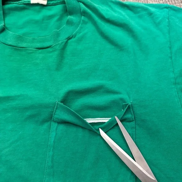 Vintage Green Selvedge Pocket Blank T Shirt Single Stitch - Picture 6 of 8
